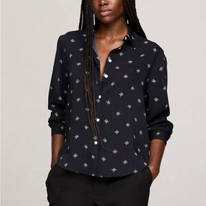 Tommy Hilfiger Allover TH Monogram Crepe Shirt Size S. NWT
